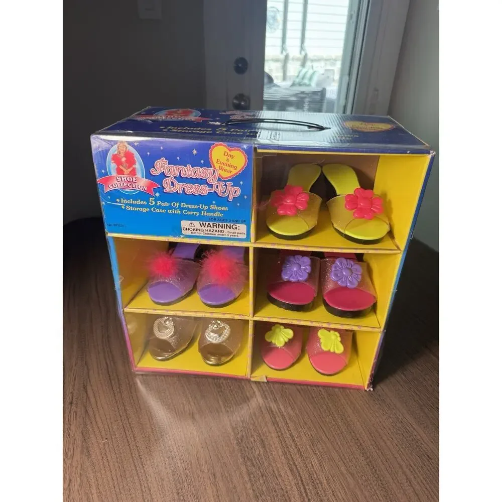5 pair of dress up‎ shoes kids with carrying case 2pink, yellow, purple, clear